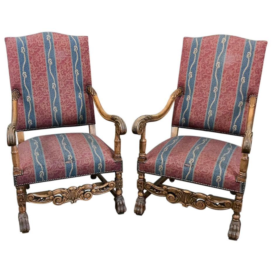 Pair 19th Century French Louis XIII Armchairs For Sale