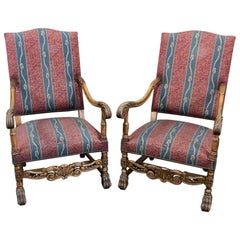 Antique Pair 19th Century French Louis XIII Armchairs