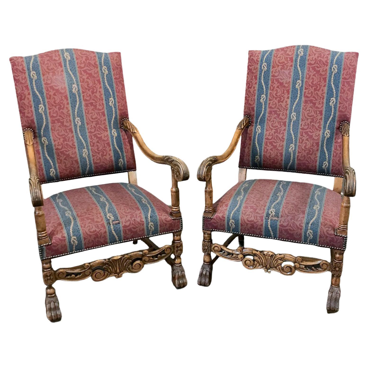 Pair 19th Century French Louis XIII Armchairs For Sale