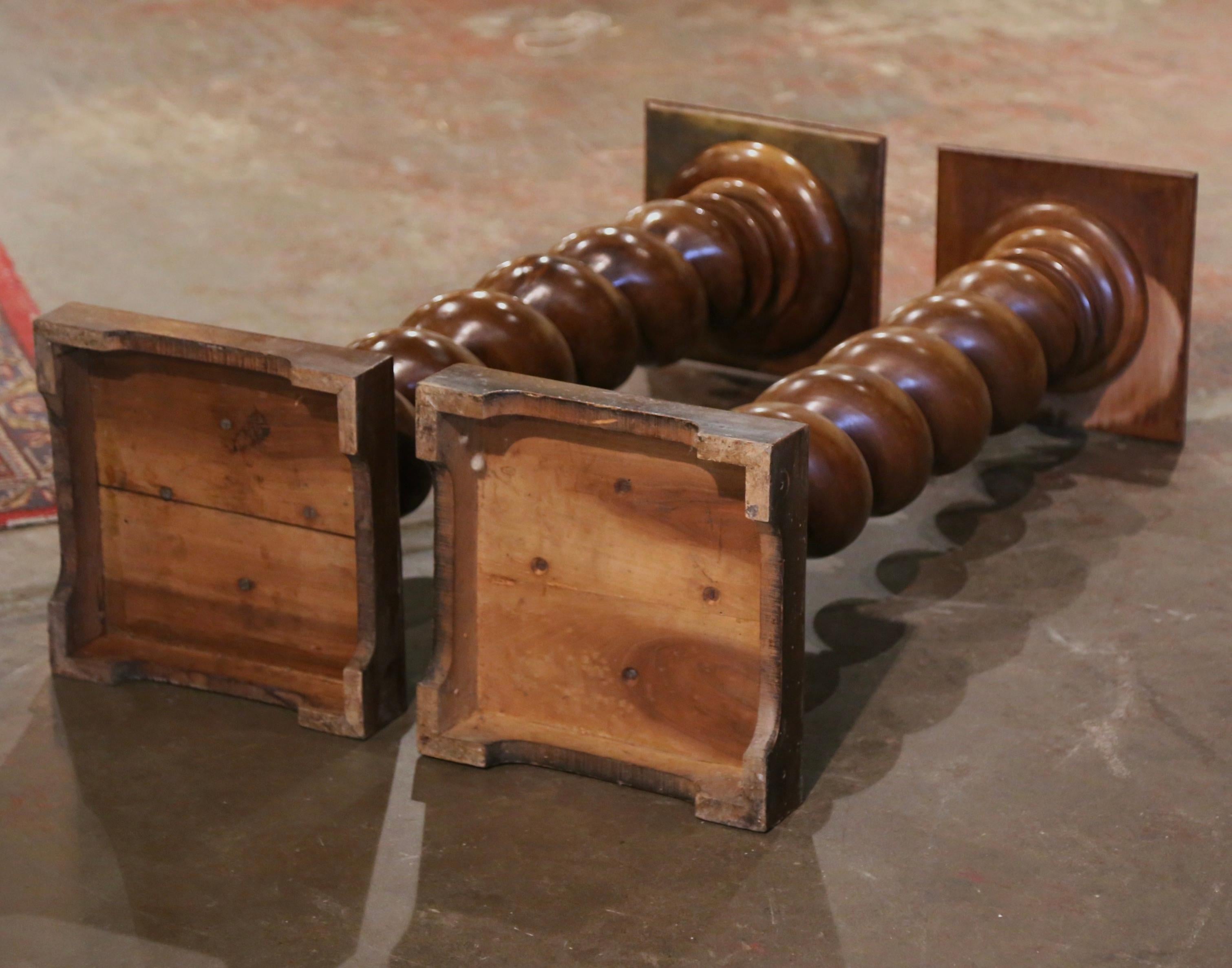 Pair 19th Century French Louis XIII Carved Walnut Barley Twist Pedestal Tables For Sale 5