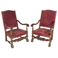 Antique Pair of 19th Century French Louis XIII Fauteuils, Armchairs