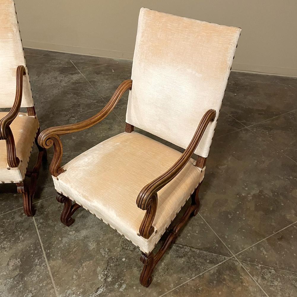 Pair 19th Century French Louis XIV Armchairs ~ Fauteuils with Mohair For Sale 9
