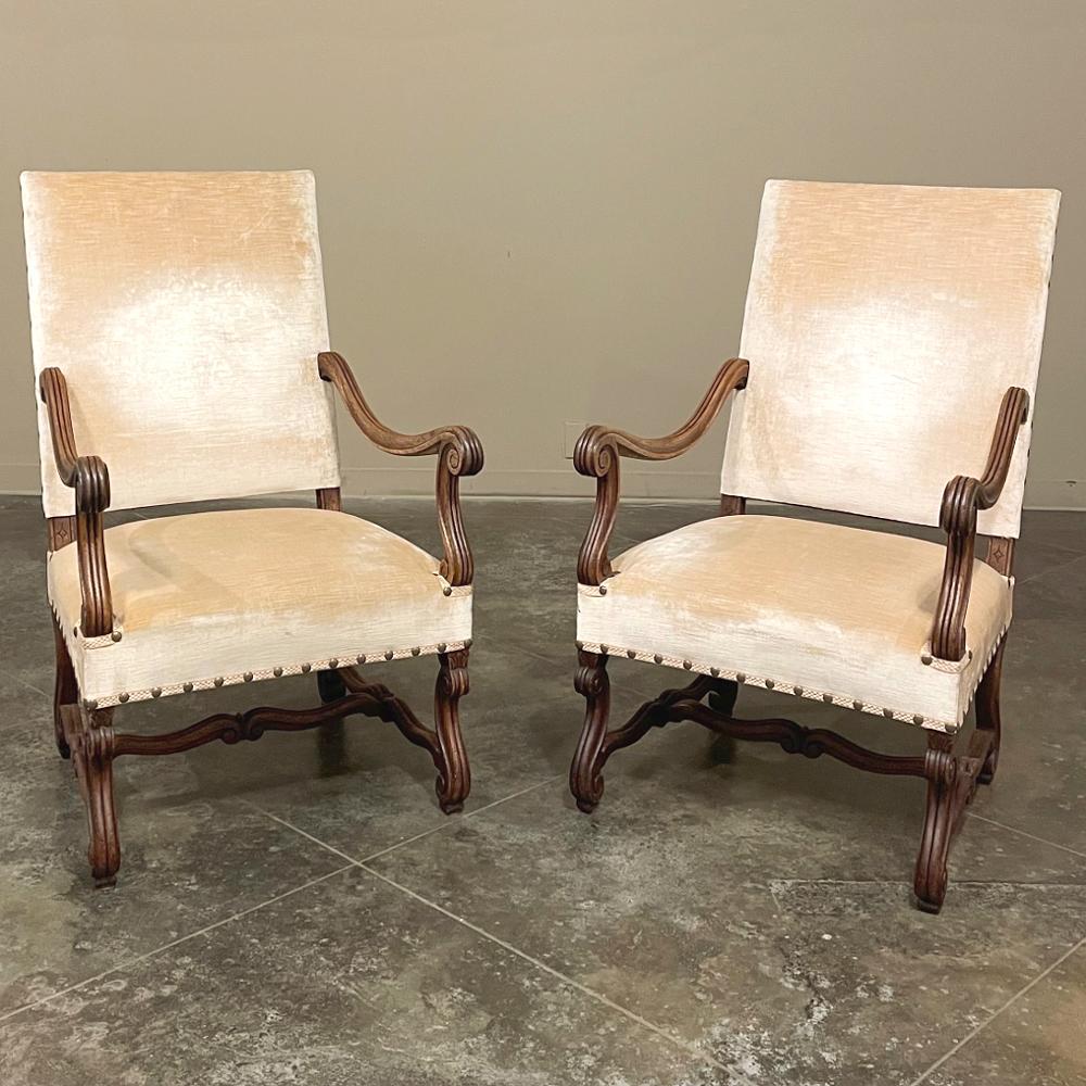 Pareja Sillones Franceses Luis XIV Siglo XIX ~ Fauteuils con Mohair Francés en venta