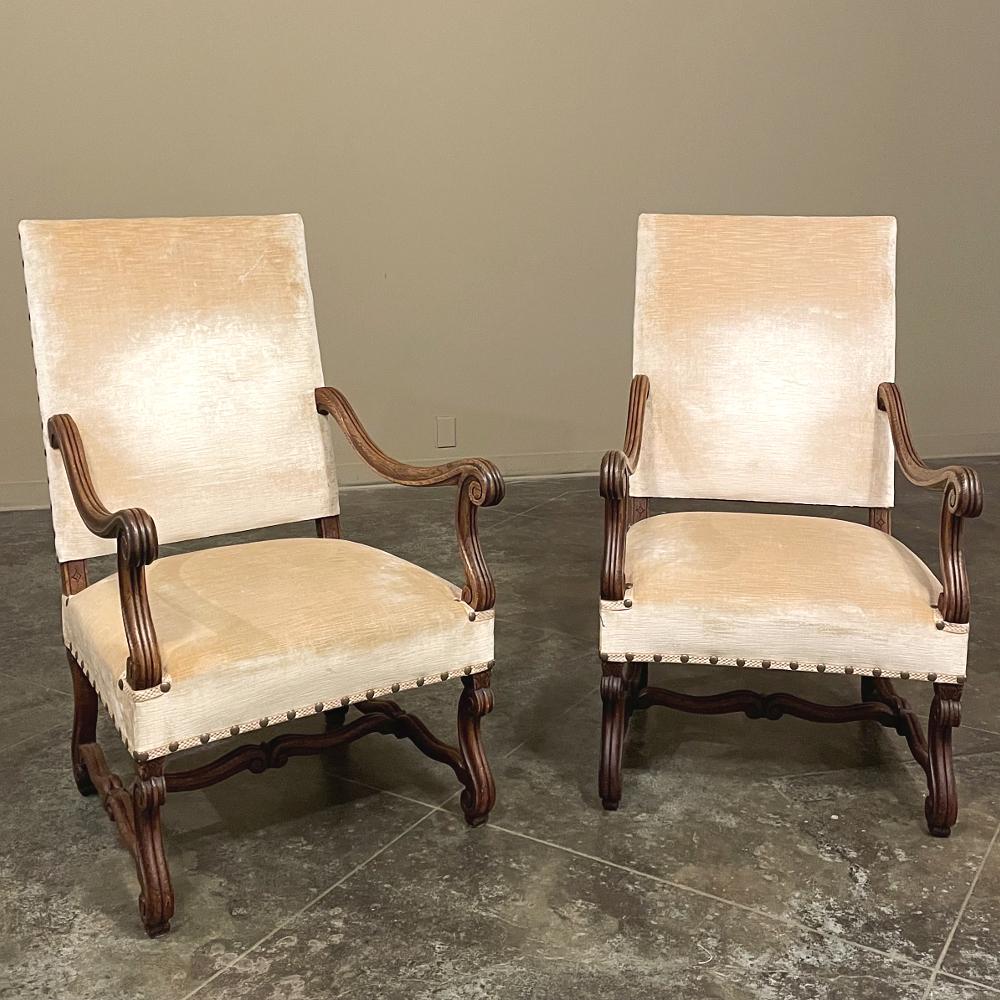Pair 19th Century French Louis XIV Armchairs ~ Fauteuils with Mohair In Good Condition For Sale In Dallas, TX