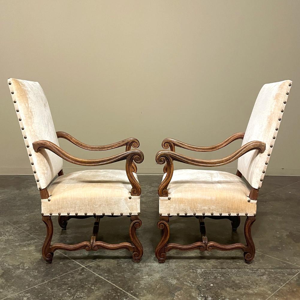 Late 19th Century Pair 19th Century French Louis XIV Armchairs ~ Fauteuils with Mohair For Sale