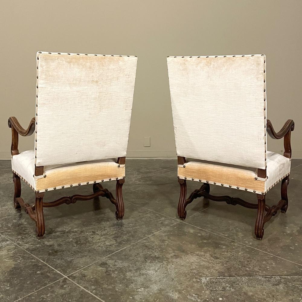 Pair 19th Century French Louis XIV Armchairs ~ Fauteuils with Mohair For Sale 1