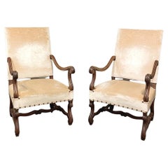 Antique Pair 19th Century French Louis XIV Armchairs ~ Fauteuils with Mohair