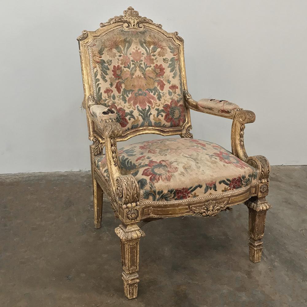 Pair 19th Century French Louis XIV Gilded Armchairs For Sale 3