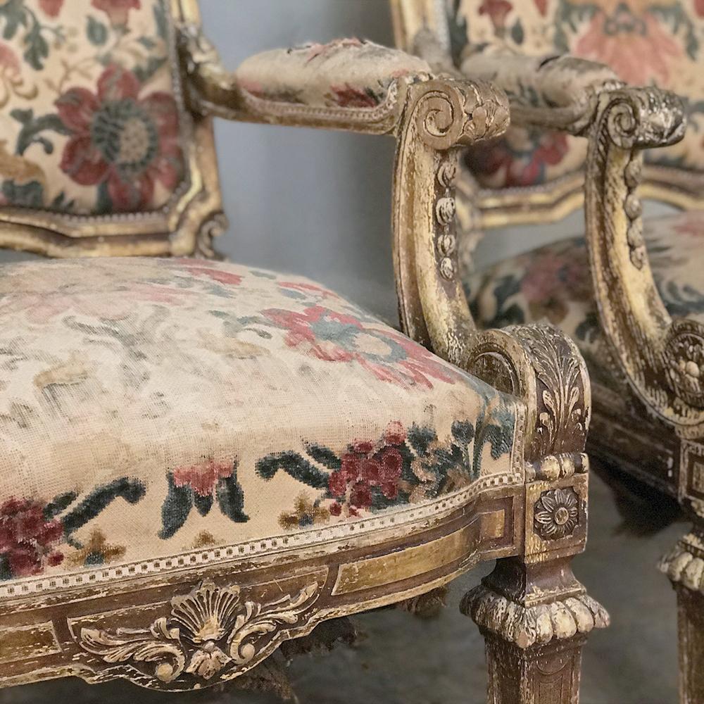 Pair 19th Century French Louis XIV Gilded Armchairs For Sale 4