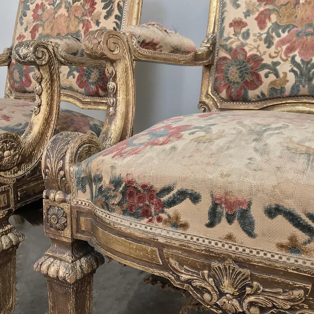 Pair 19th Century French Louis XIV Gilded Armchairs For Sale 6
