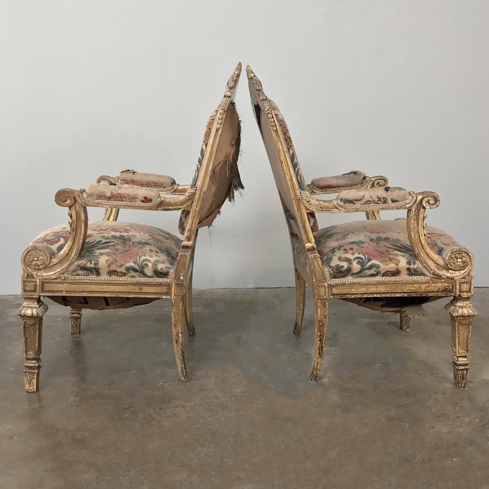 Late 19th Century Pair 19th Century French Louis XIV Gilded Armchairs For Sale