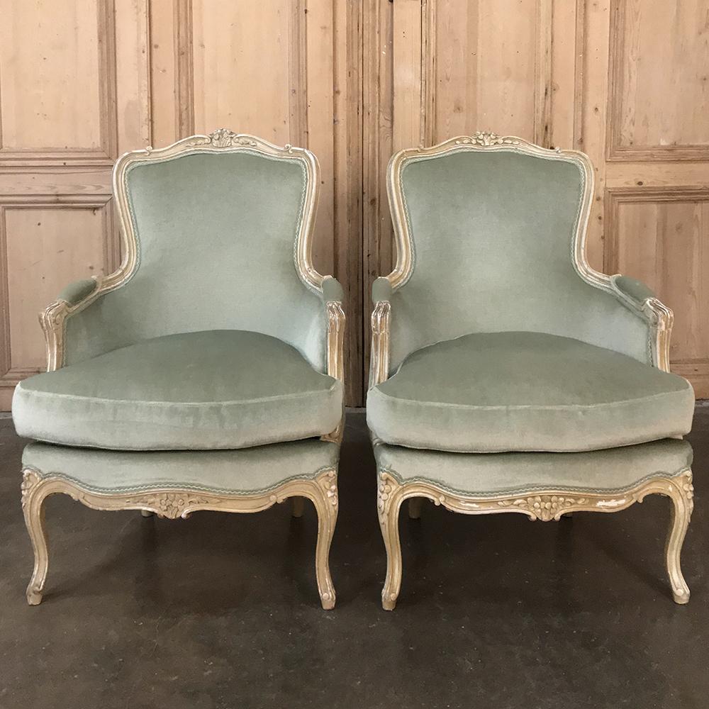 Pair of 19th Century French Louis XV Bergeres, Armchairs In Good Condition In Dallas, TX