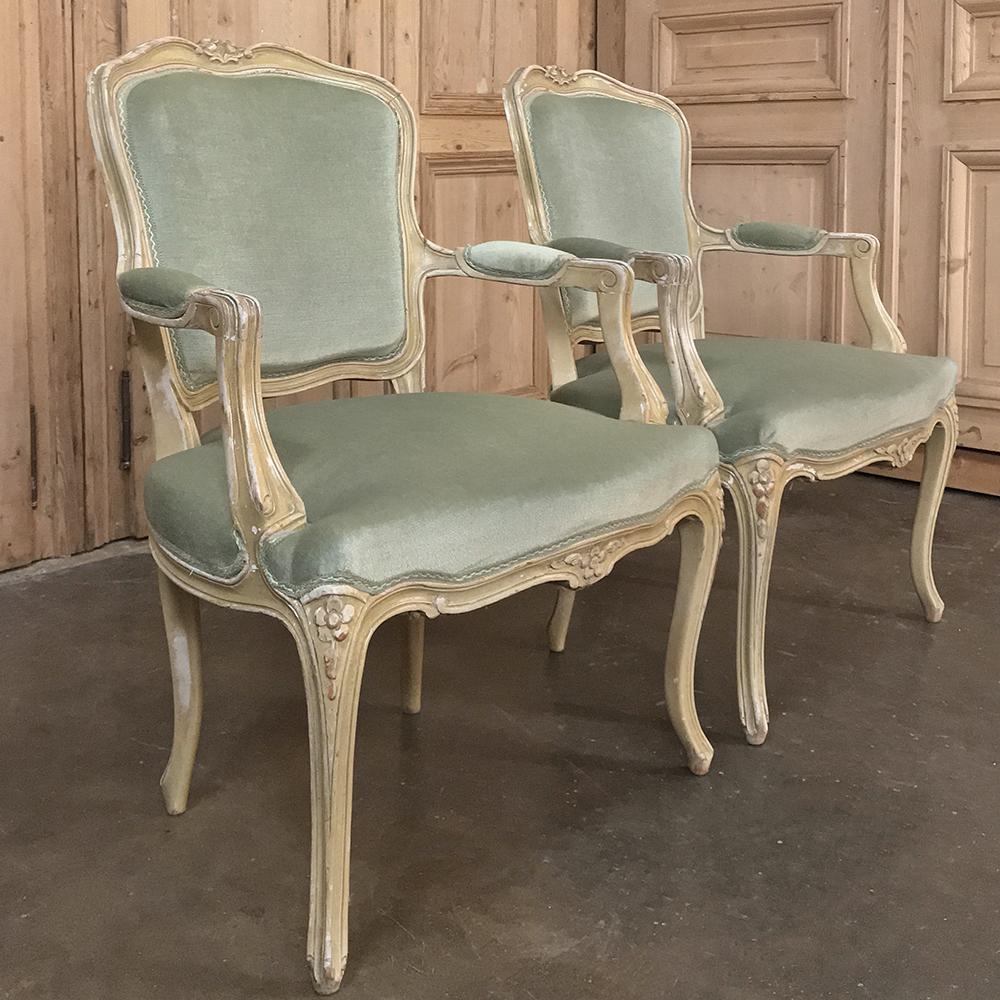 Hand-Carved Pair of 19th Century French Louis XV Fauteuils, Armchairs
