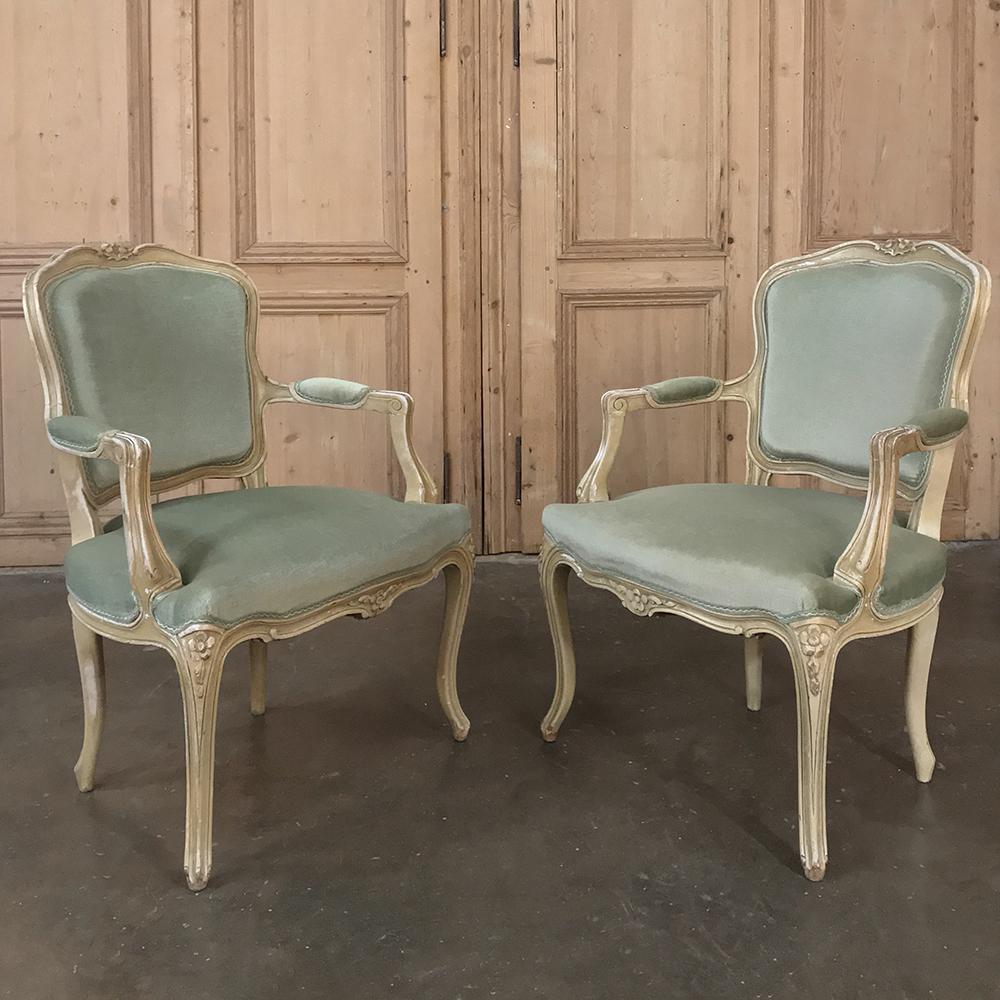Mohair Pair of 19th Century French Louis XV Fauteuils, Armchairs