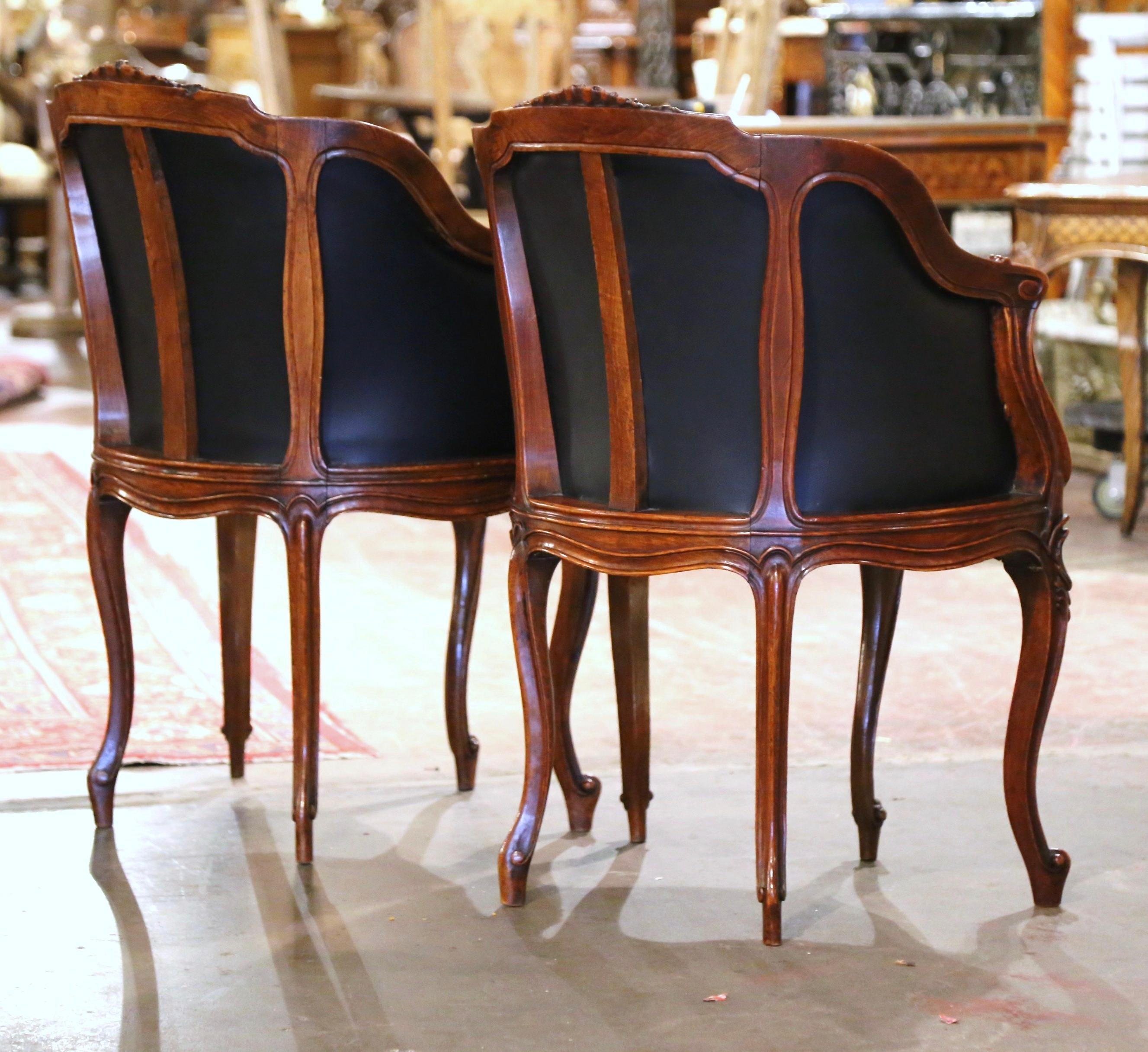 Pair 19th Century French Louis XV Leather Upholstered Five-Leg Desk Armchairs 7