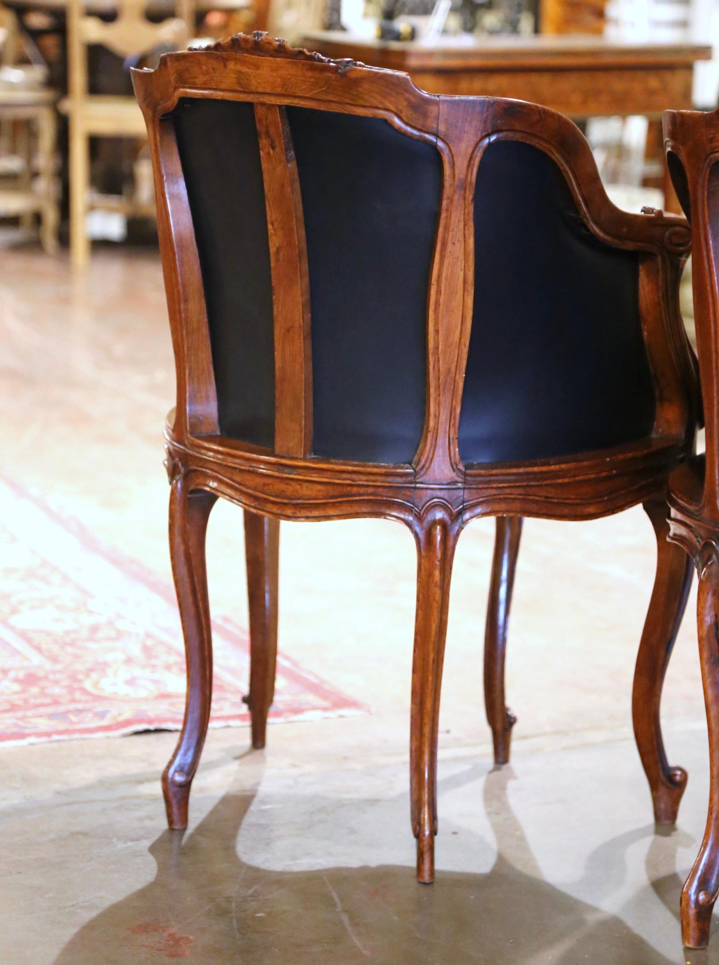 Pair 19th Century French Louis XV Leather Upholstered Five-Leg Desk Armchairs 8