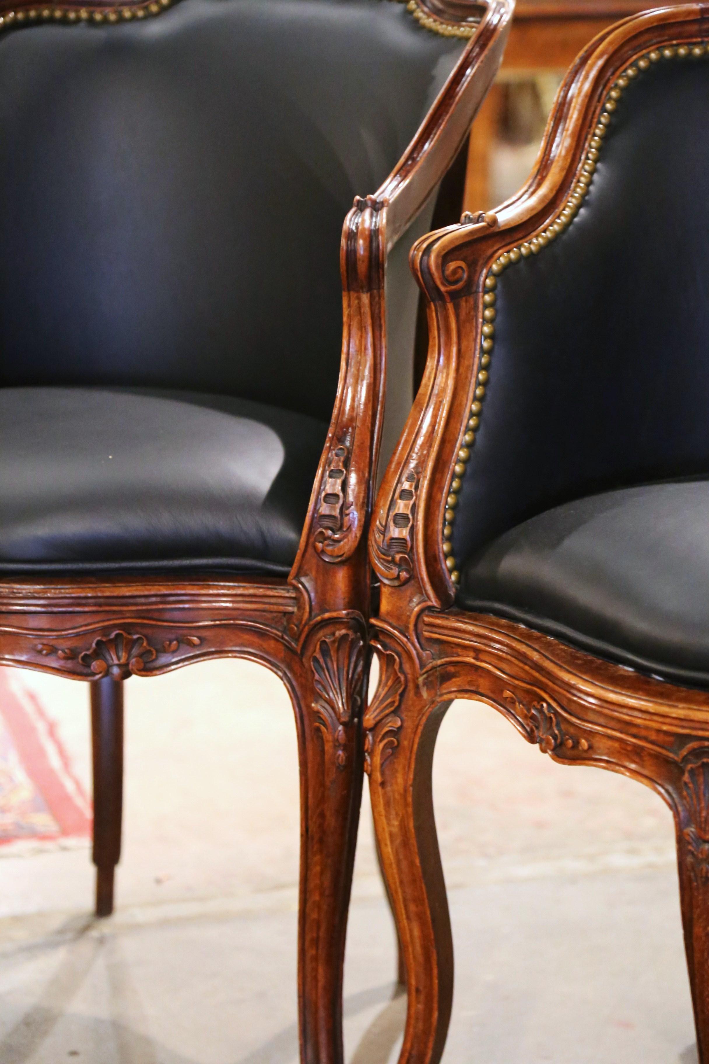 Pair 19th Century French Louis XV Leather Upholstered Five-Leg Desk Armchairs 4
