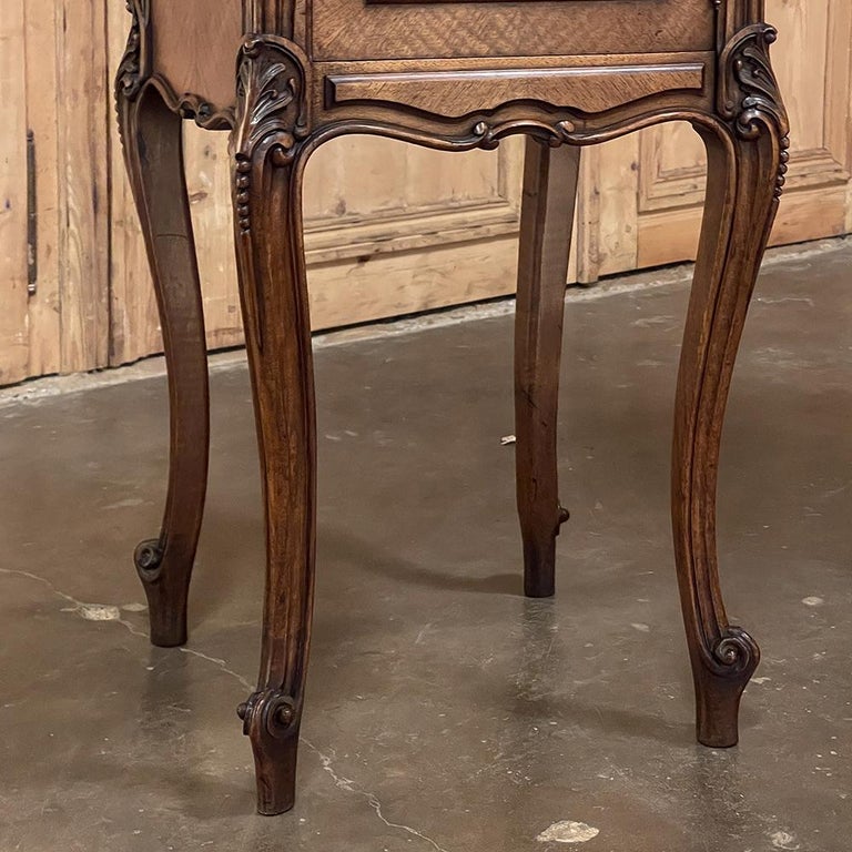 Pair 19th Century French Louis XV Marble Top Walnut Nightstands ~ End Tables For Sale 8
