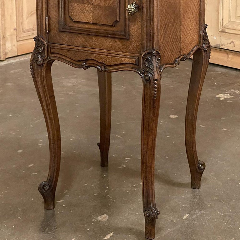 Pair 19th Century French Louis XV Marble Top Walnut Nightstands ~ End Tables For Sale 12