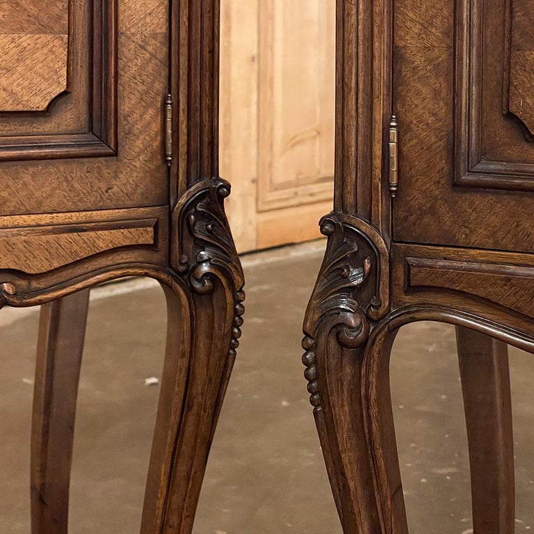 Pair 19th Century French Louis XV Marble Top Walnut Nightstands ~ End Tables For Sale 13