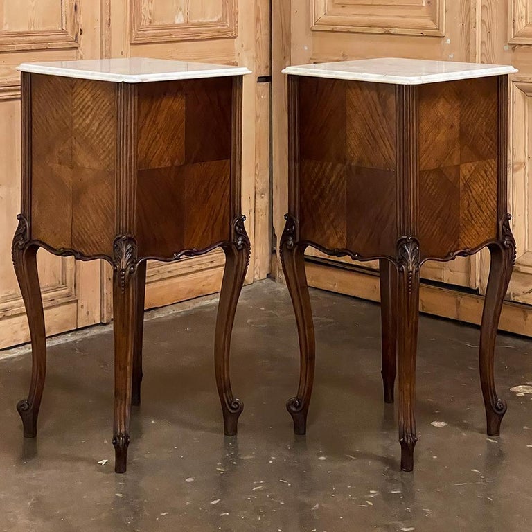 Pair 19th Century French Louis XV Marble Top Walnut Nightstands ~ End Tables For Sale 14