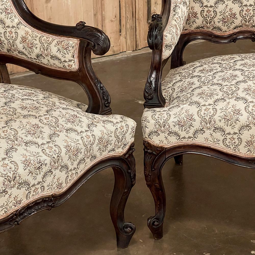 Pair 19th Century French Louis XV, Regence Armchairs, Bergeres For Sale 8
