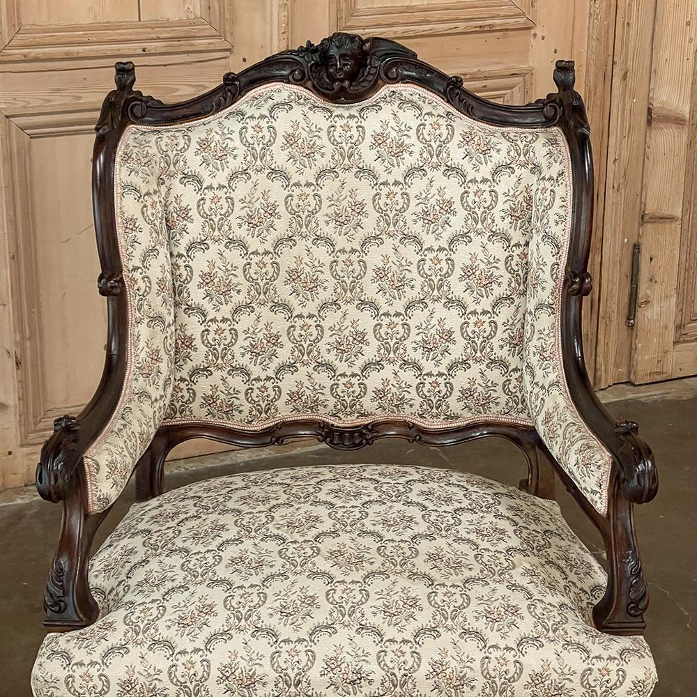 Pair 19th Century French Louis XV, Regence Armchairs, Bergeres For Sale 11