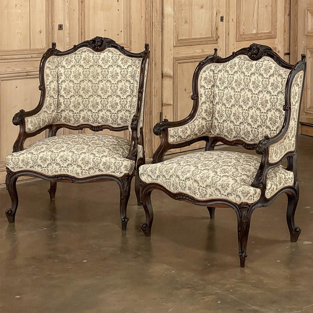 Pair 19th Century French Louis XV, Regence Armchairs, Bergeres In Good Condition For Sale In Dallas, TX