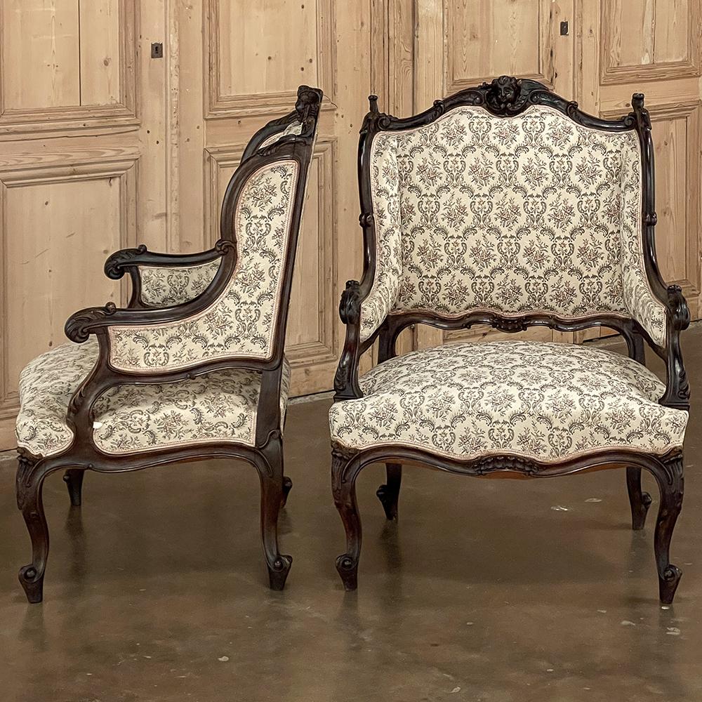 Tapestry Pair 19th Century French Louis XV, Regence Armchairs, Bergeres For Sale