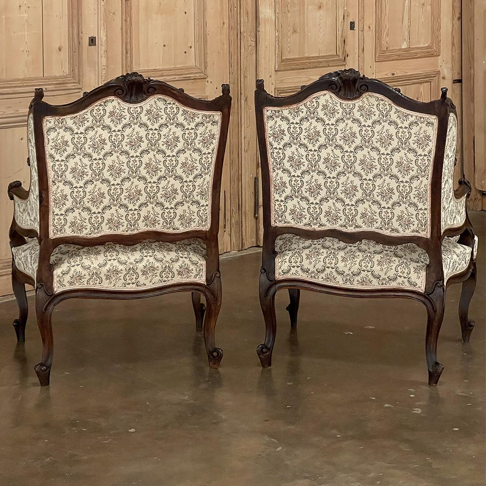 Pair 19th Century French Louis XV, Regence Armchairs, Bergeres For Sale 1