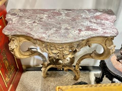 Paire de tables consoles en marbre rouge de style Louis XV Rococo français du 19ème siècle