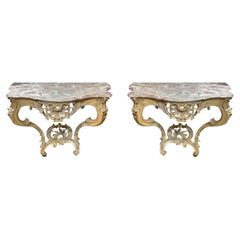 Paire de tables consoles en marbre rouge de style Louis XV Rococo français du 19ème siècle