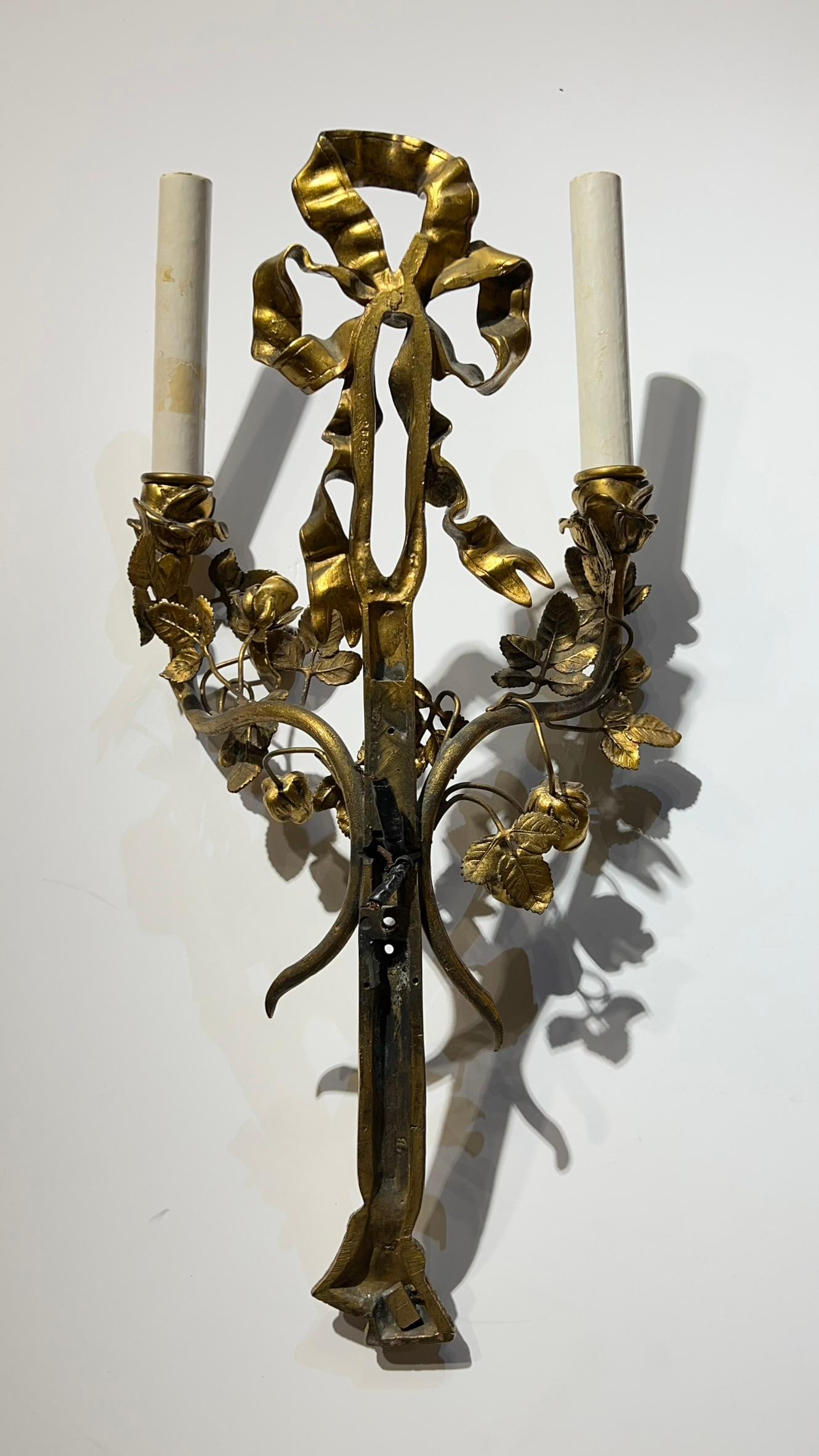 Pair 19th Century French Louis XV Style Gilt Bronze Sconces by Maison Millet In Good Condition For Sale In New York, NY