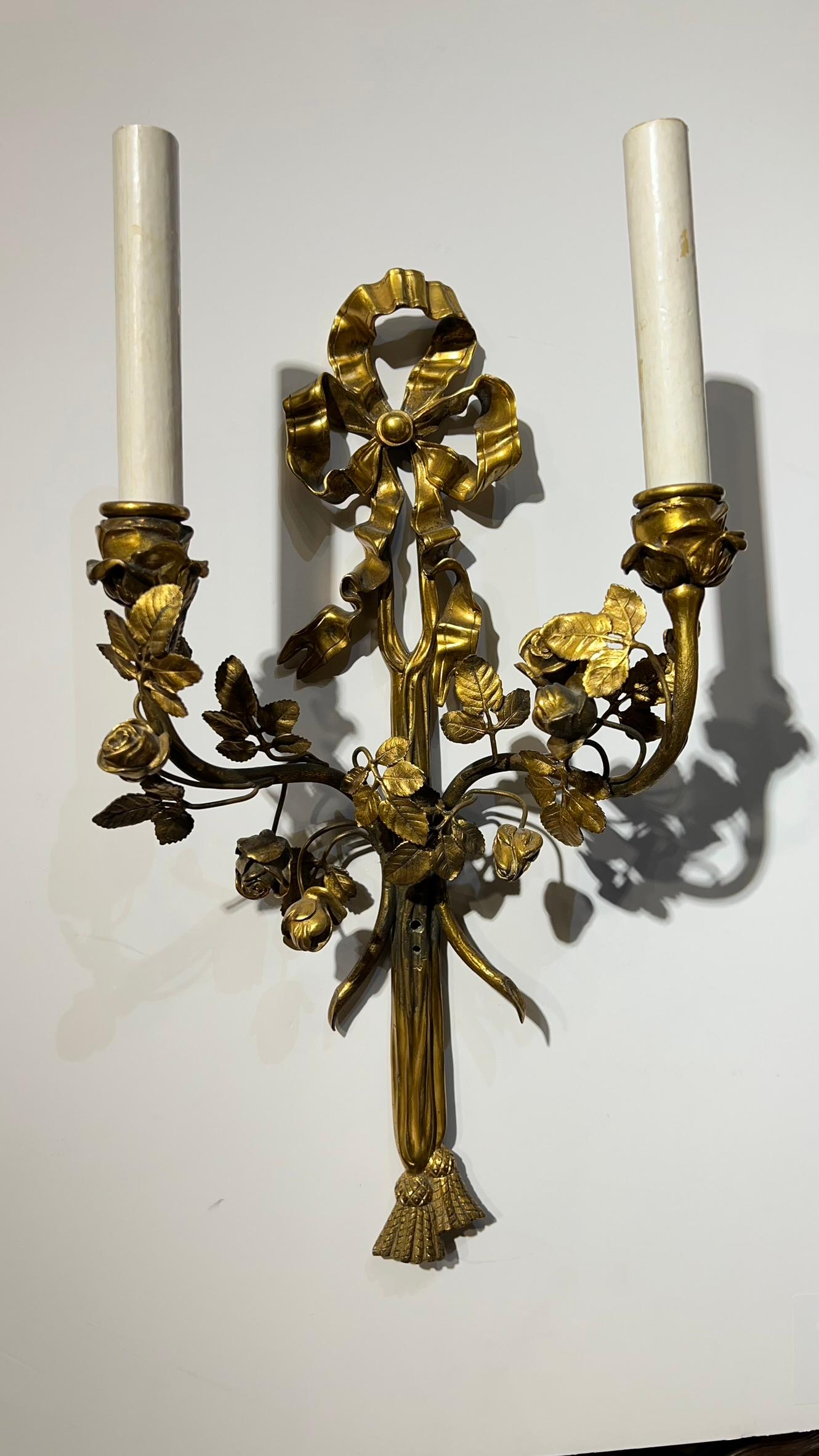 Pair 19th Century French Louis XV Style Gilt Bronze Sconces by Maison Millet For Sale 2