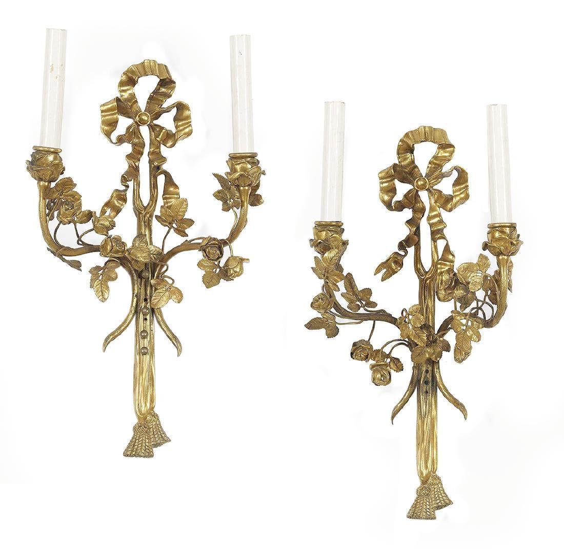 Pair 19th Century French Louis XV Style Gilt Bronze Sconces by Maison Millet For Sale