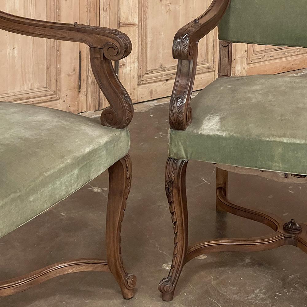 Pair 19th Century French Louis XV Walnut Armchairs ~ Fauteuils For Sale 7