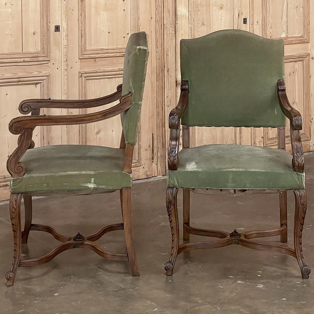 Late 19th Century Pair 19th Century French Louis XV Walnut Armchairs ~ Fauteuils For Sale