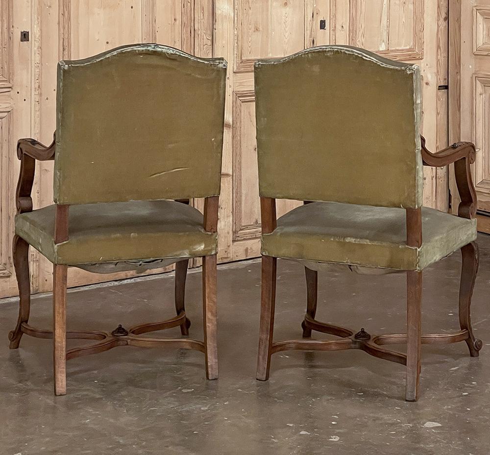 Pair 19th Century French Louis XV Walnut Armchairs ~ Fauteuils For Sale 1