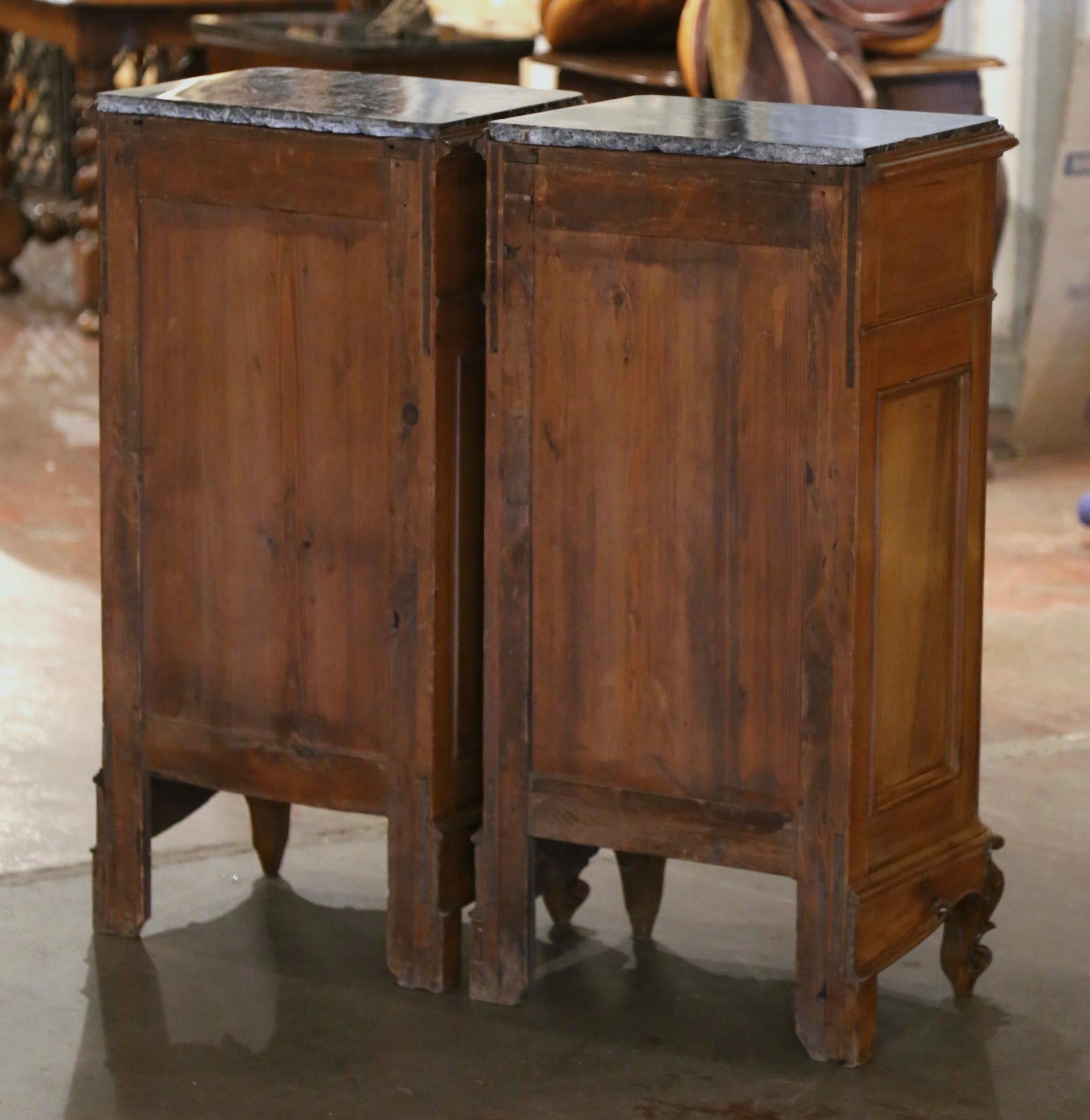 Pair 19th Century French Louis XV Walnut Bedside Cabinets with Inset Marble Top 6