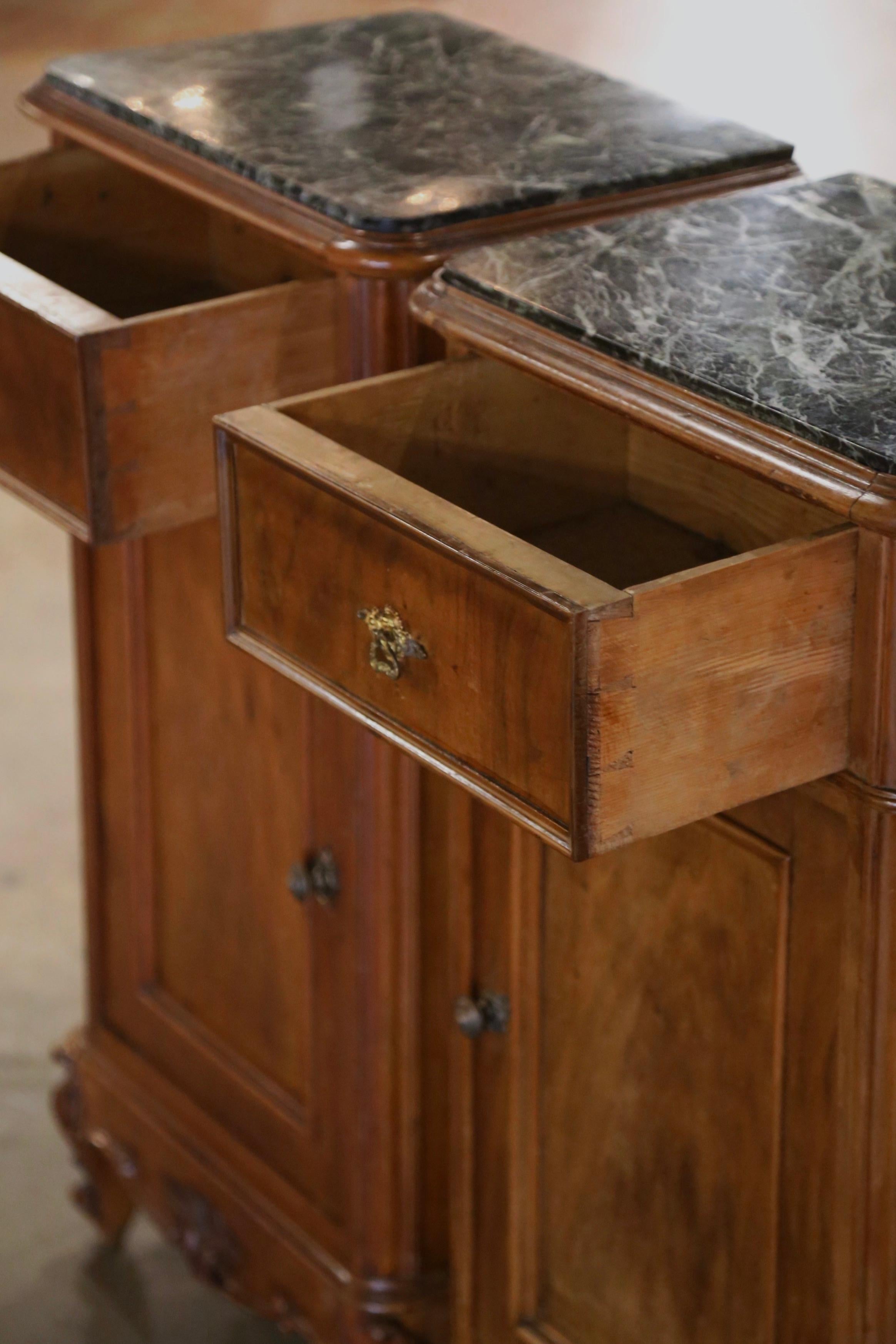 Pair 19th Century French Louis XV Walnut Bedside Cabinets with Inset Marble Top 3