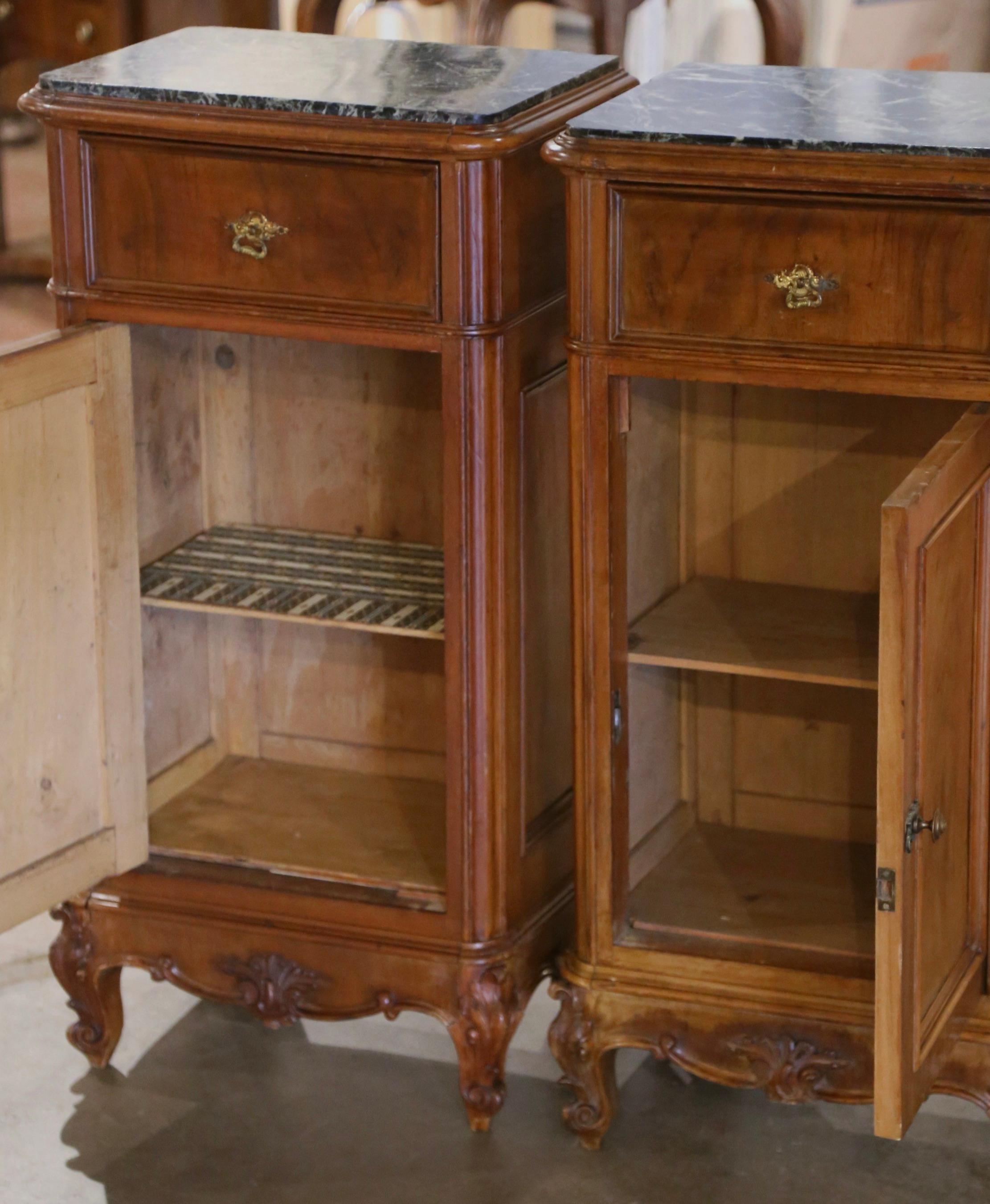 Pair 19th Century French Louis XV Walnut Bedside Cabinets with Inset Marble Top 5
