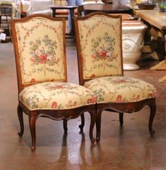 Pair 19th Century French Louis XV Walnut Side Chairs with Provençal Upholstery
