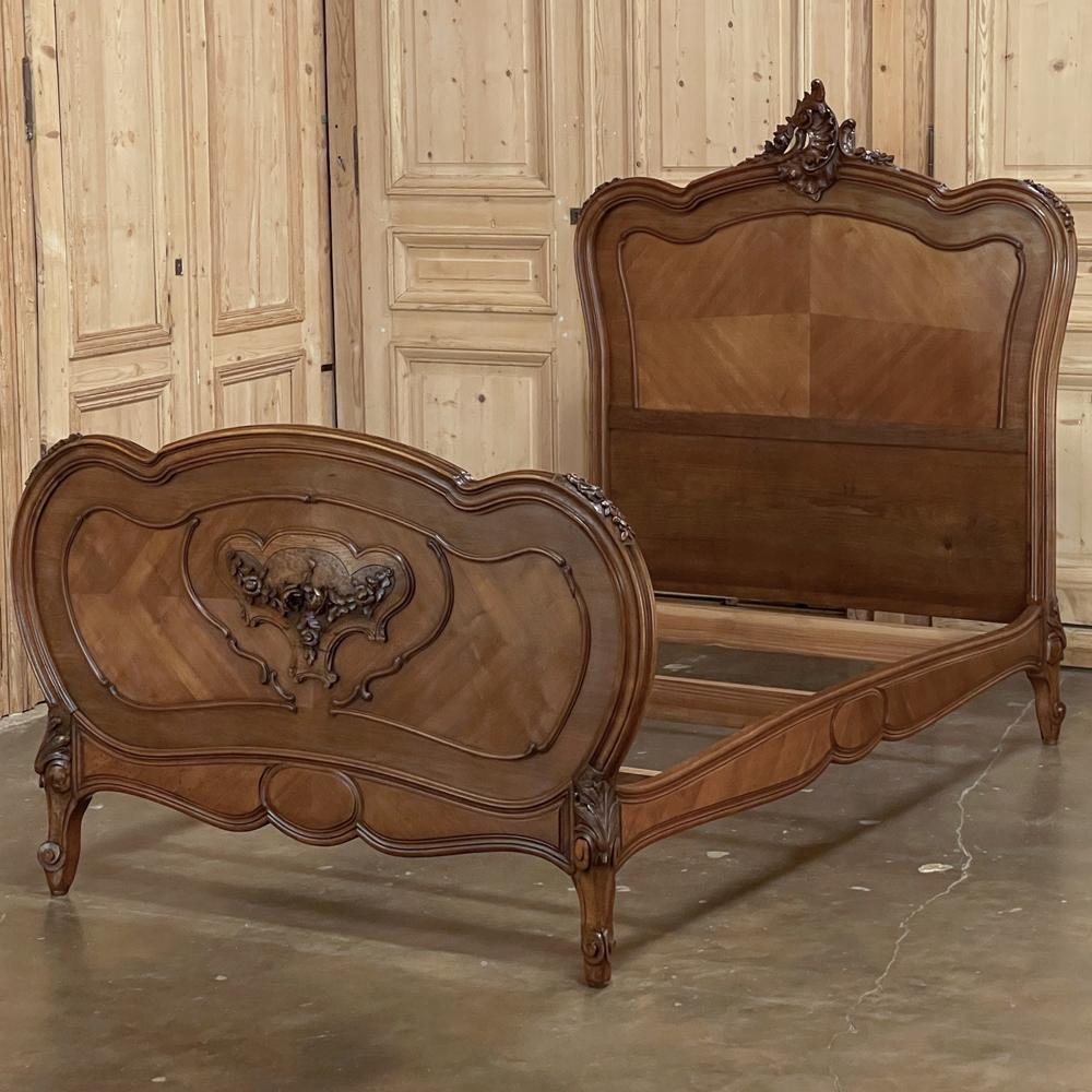 Pair 19th Century French Louis XV Walnut Twin Beds 12