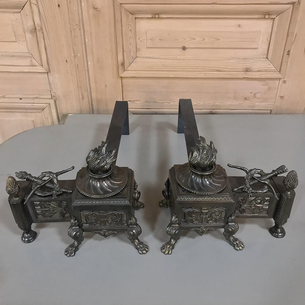 Pair of 19th Century French Louis XVI Bronze Andirons For Sale 7