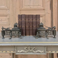 Pair of 19th Century French Louis XVI Bronze Andirons