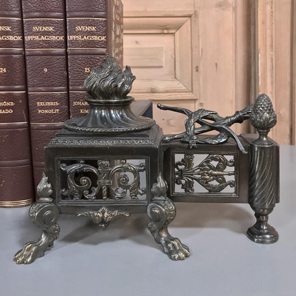 Pair of 19th Century French Louis XVI Bronze Andirons In Good Condition For Sale In Dallas, TX