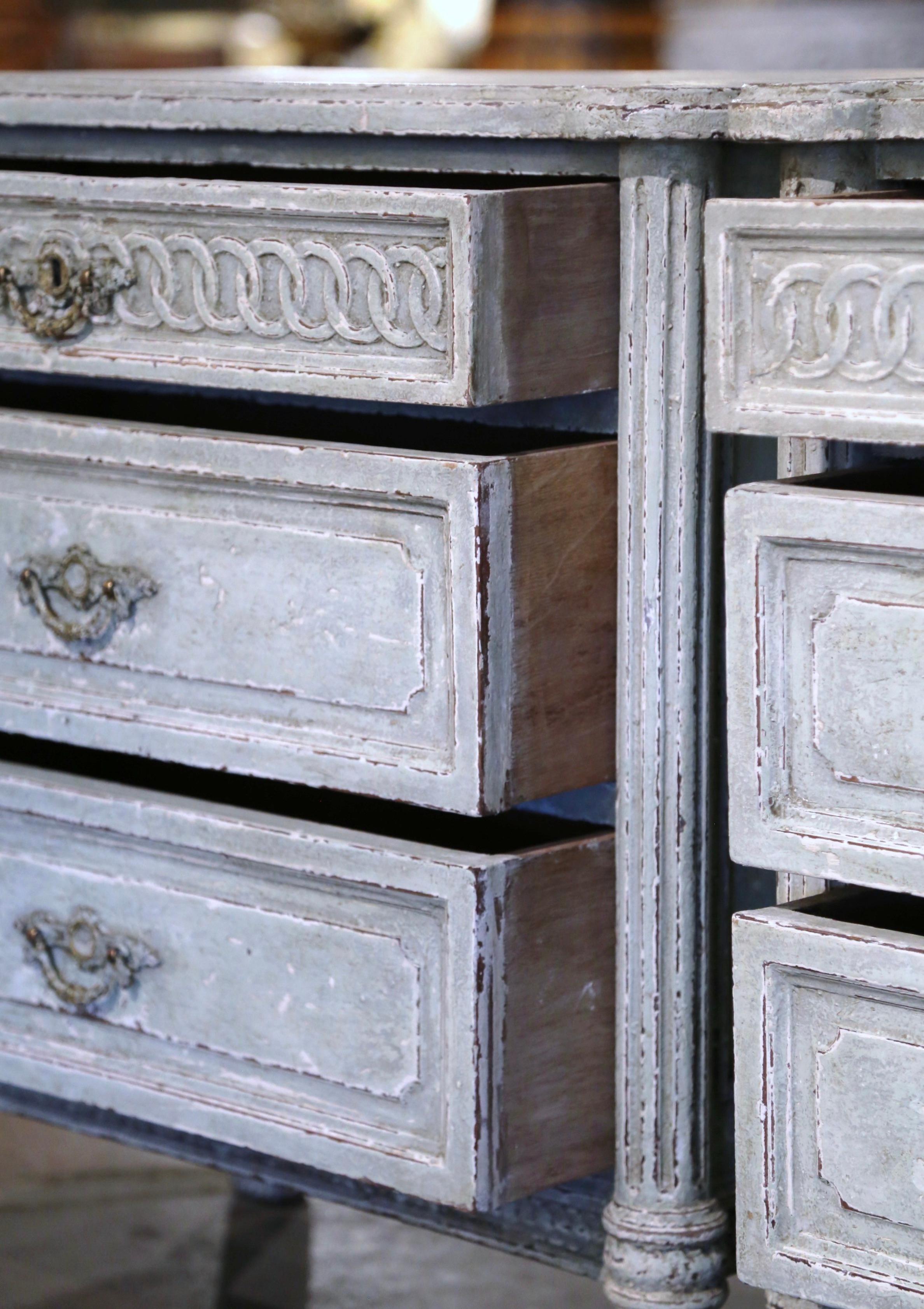 Pair 19th Century French Louis XVI Carved Painted Nightstands Chests of Drawers 5