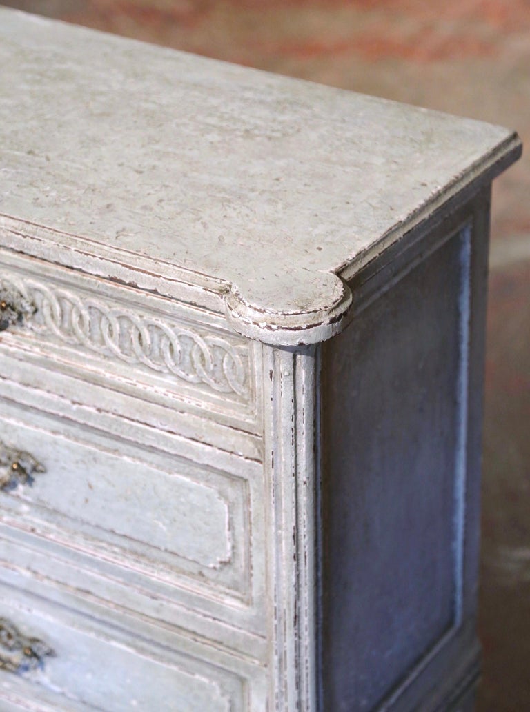 Pair 19th Century French Louis XVI Carved Painted Nightstands Chests of