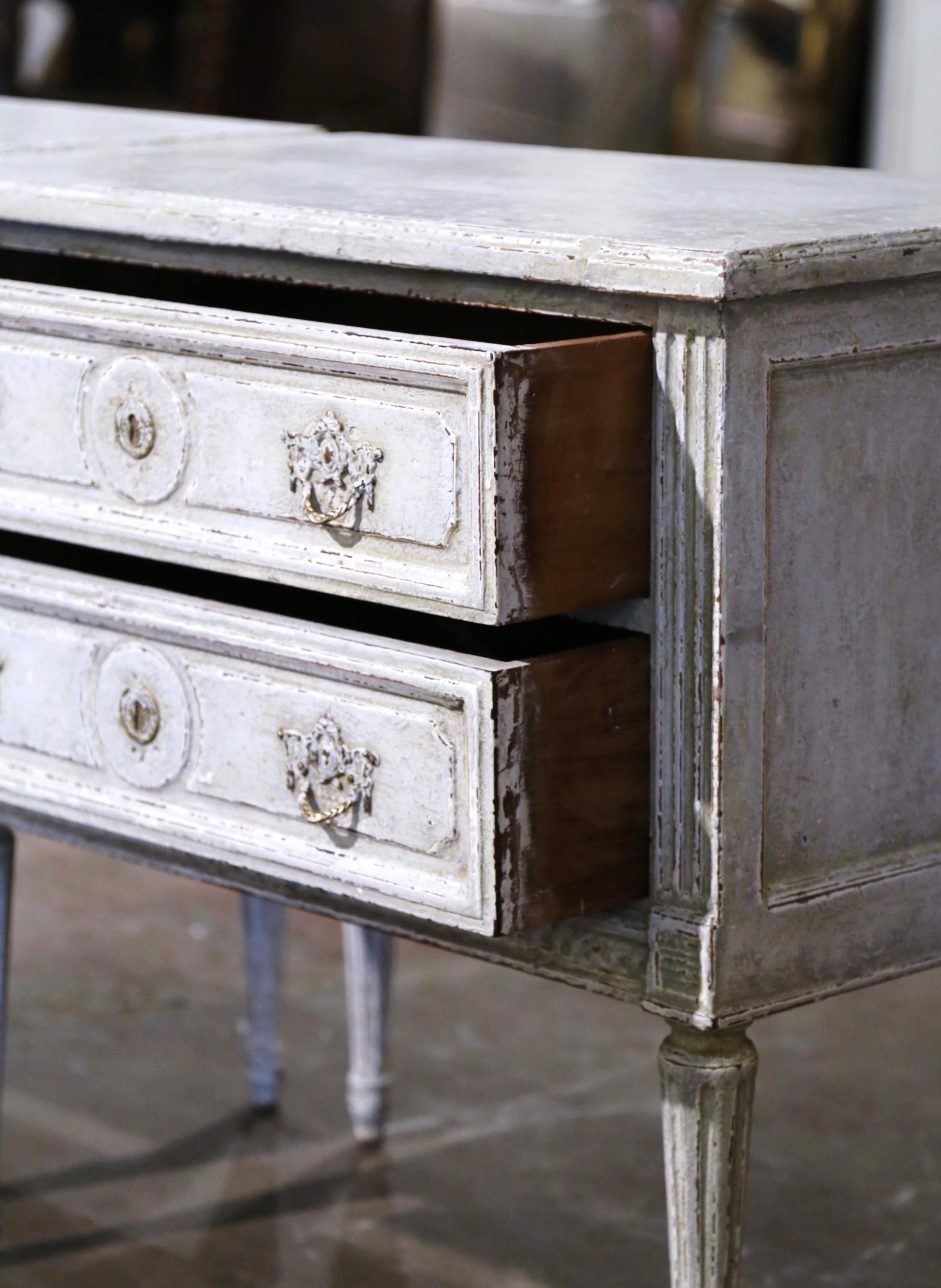 Pair 19th Century French Louis XVI Carved Painted Two-Drawer Chests Nightstands 4