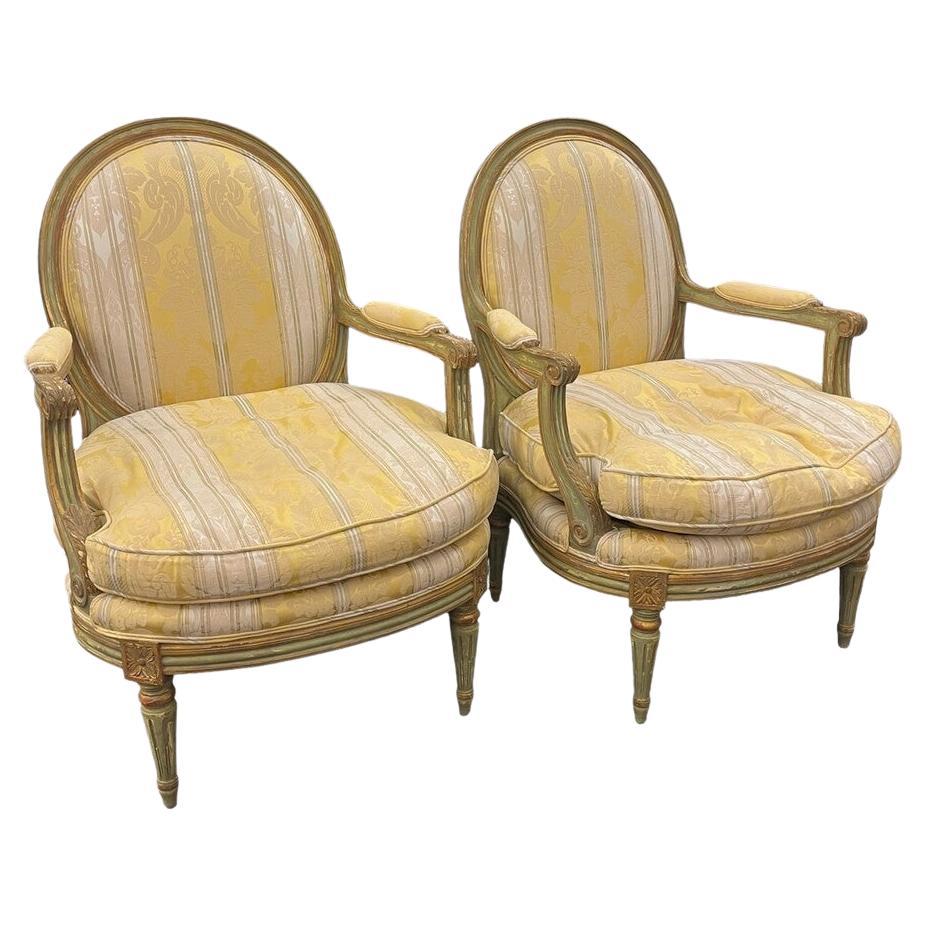 Pair 19th Century French Louis XVI Fauteuils Chairs